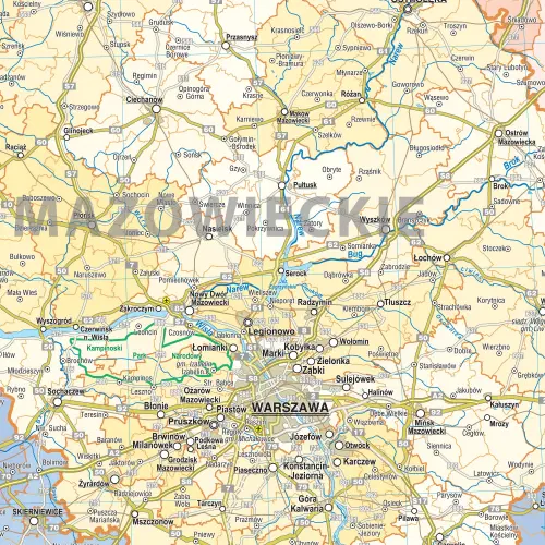 Polska administracyjno-drogowa mapa ścienna na podkładzie w drewnianej ramie, 1:500 000