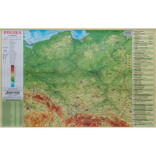 Polska mapa ścienna fizyczna magnetyczna 1:1 800 000