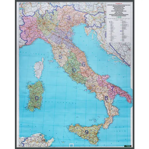 Włochy mapa ścienna kody pocztowe na podkładzie 1:1 000 000
