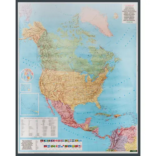 Ameryka Północna mapa ścienna polityczna na podkładzie magnetycznym 1:8 000 000