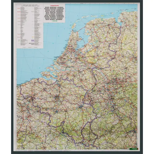 Benelux Belgia Holandia Luksemburg mapa ścienna samochodowa na podkładzie magnetycznym 1:500 000