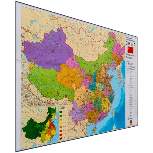 Chiny mapa ścienna kody pocztowe na podkładzie magnetycznym 1:4 000 000