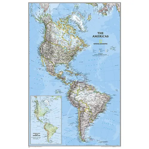 Ameryka Północna i Południowa Classic polityczna mapa ścienna na podkładzie do wpinana, 1:19 100 000