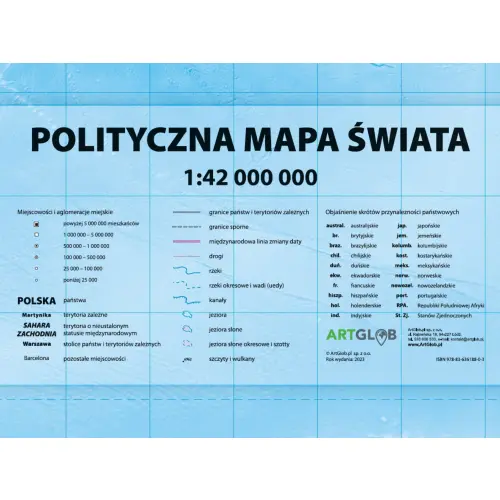 Świat polityczny - mapa ścienna arkusz laminowany, 1:42 000 000