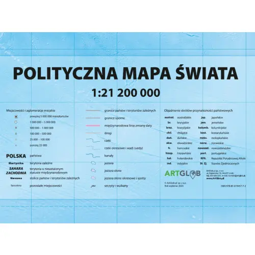 Świat polityczny - mapa ścienna, 1:21 200 000