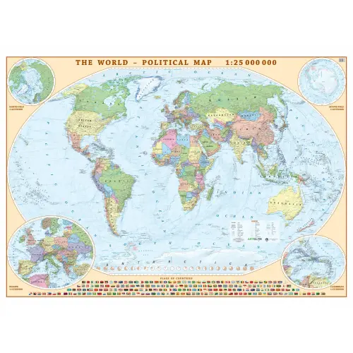 World political wall map laminated sheet 1:25 000 000