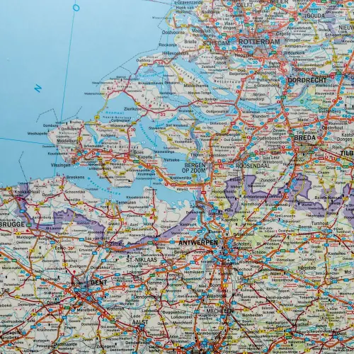Benelux Belgia Holandia Luksemburg mapa ścienna samochodowa arkusz papierowy 1:500 000
