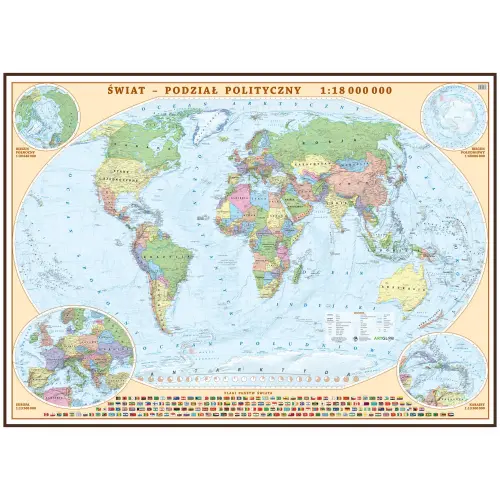 Świat mapa ścienna polityczna na podkładzie do wpinania znaczników 1:18 000 000, ArtGlob